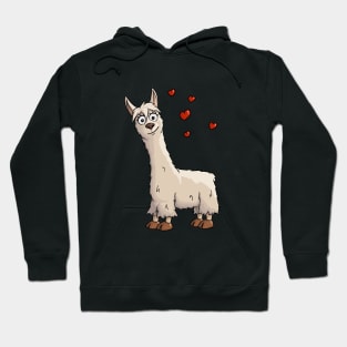 Fancy Cartoon Llama with Hearts Hoodie